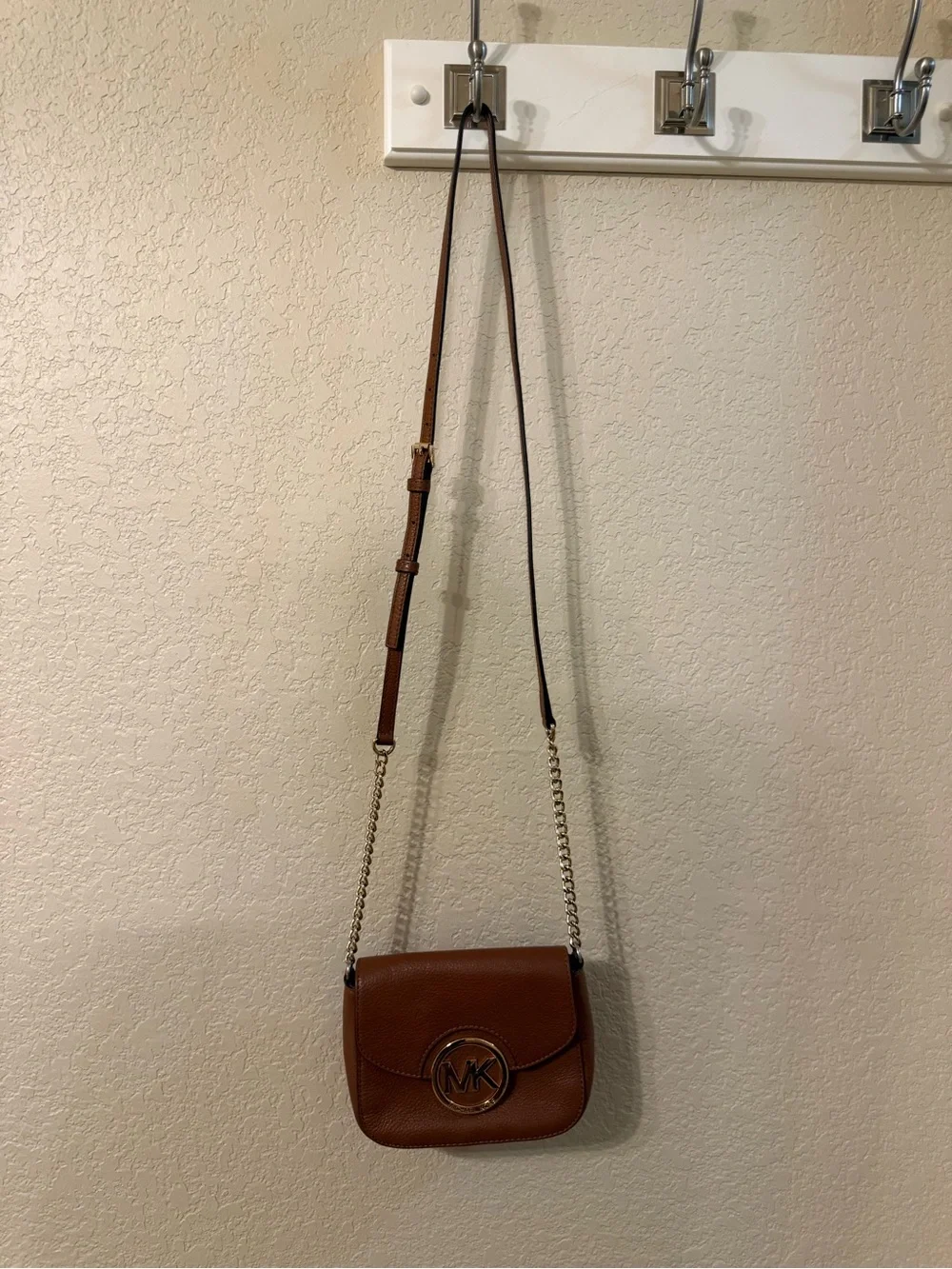 Michael Kors Brown Leather Crossbody Bag with Gold Hardware